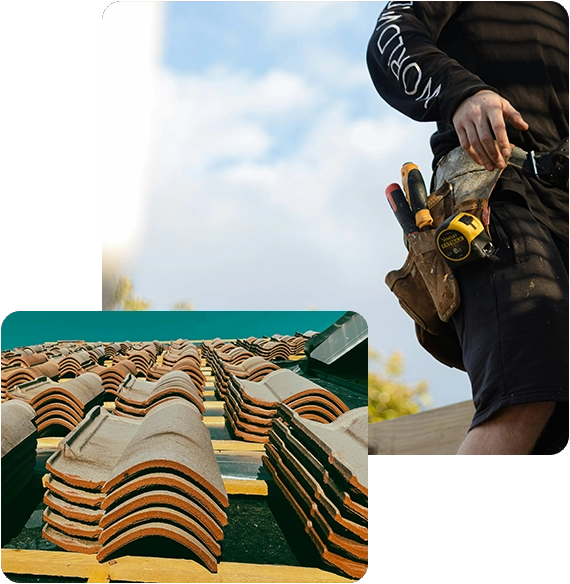 two photos of roofing