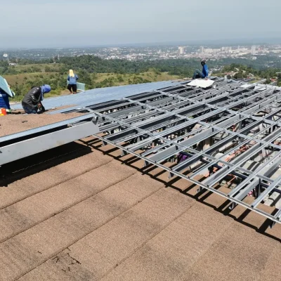Workers working on rooftop